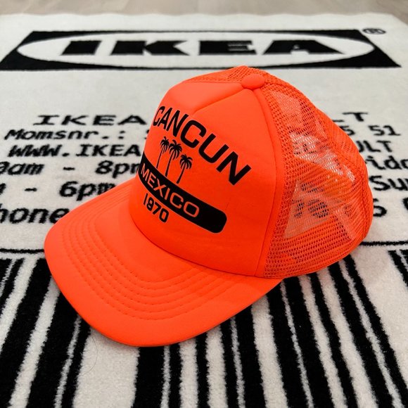 Cancun Mexico Logo Bright Neon Orange Trucker Beach Hat - Picture 2 of 8